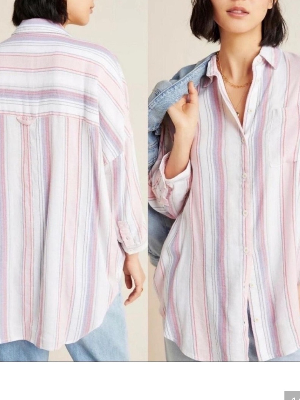 Anthropologie Pilcro Oversized Casual Boyfriend Pastel Striped Button-Down Shirt